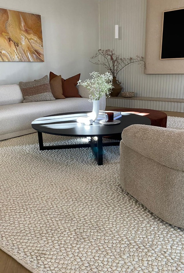 Boucle Wool Rug | Ivory - Enquire now for availability | Kristy & Brett | Living Dining 2023