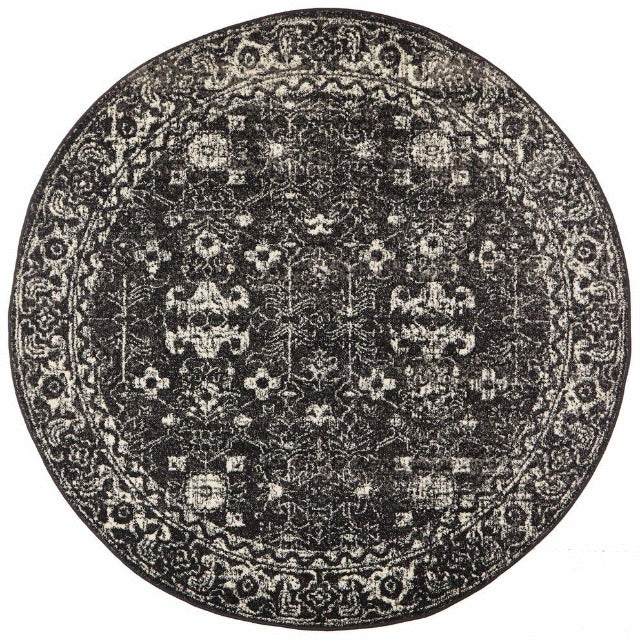 Dream Distressed Round Rug | Charcoal