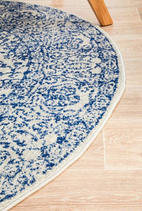 Evoke 256 Blue Round Rug Machine Made and Synthetic