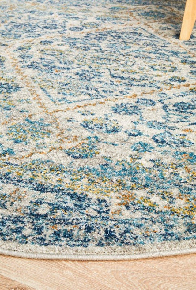 Duality Transitional Round Rug | Silver Blue Gold