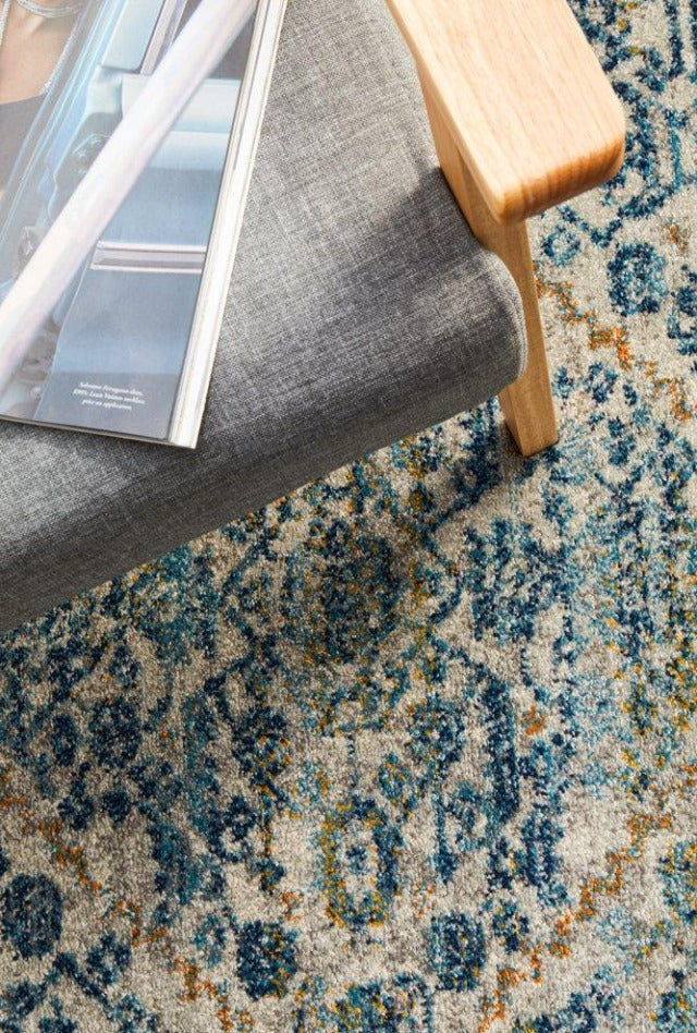 Duality Transitional Round Rug | Silver Blue Gold