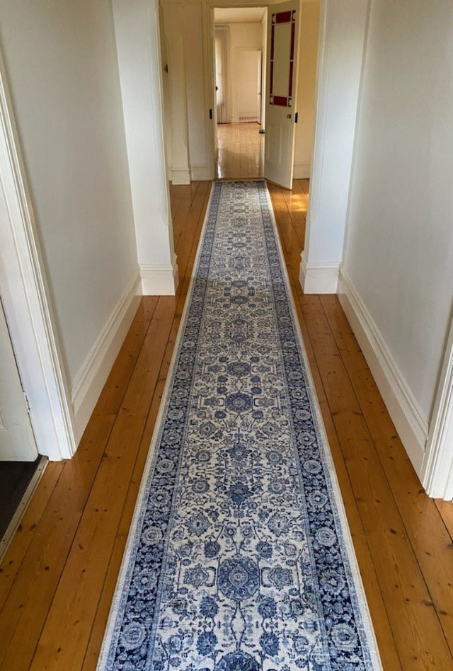 Renaissance Cream Blue Hall Runner | Custom cut length | $89 per metre