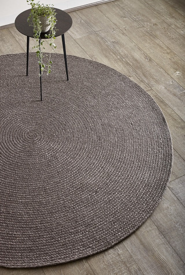 Paddington Round Hand Braided Rug | Charcoal - Enquire now for availability